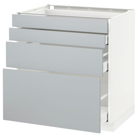 Напольный шкаф 4 фронтальных панели, 4 ящика, 80x60 см, белый, Veddinge серый IKEA METOD МЕТОД, MAXIMERA МАКСИМЕРА 990.499.84