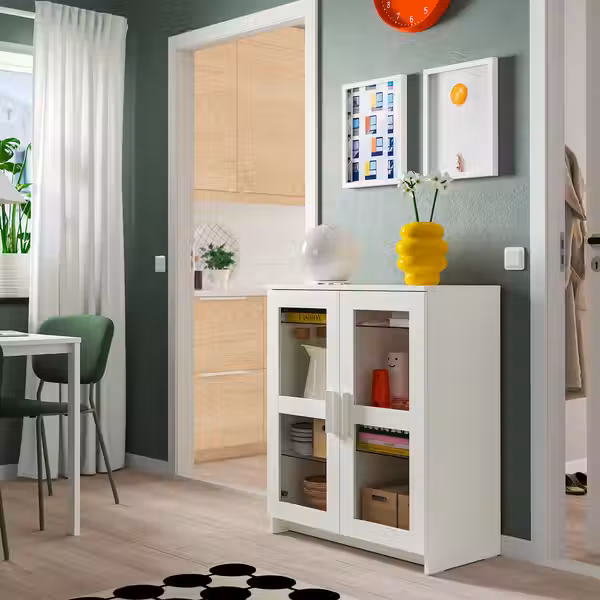 BRIMNES Шкаф с дверями - стекло/белый 78x95 см - фото 2