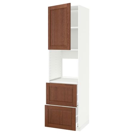 Высокий шкаф для духовки + дверца, 2 форнтальных, 2 высоких ящик МЕТОД / МАКСИМЕРА, белый, Филипстад коричневый