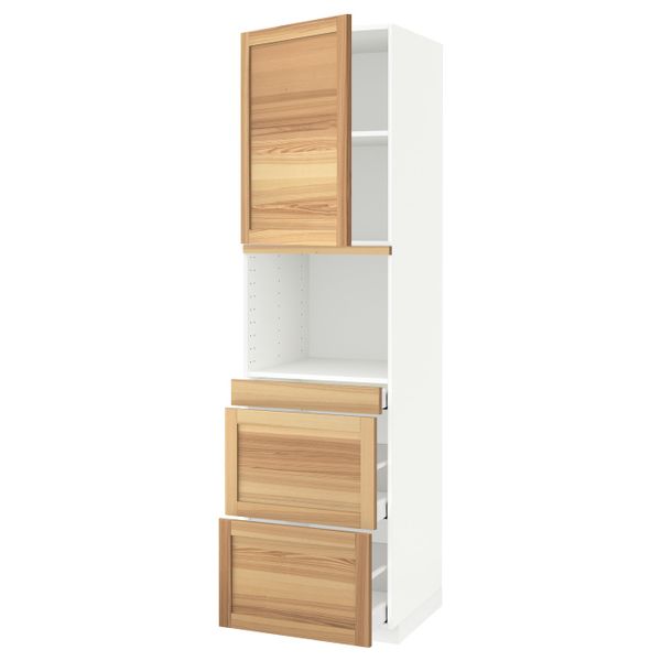 Высокий шкаф для СВЧ/дверца/3ящика, белый/Торхэмн ясень 60x60x220 см IKEA METOD МЕТОД / MAXIMERA МАКСИМЕРА 192.372.67 - фото 1