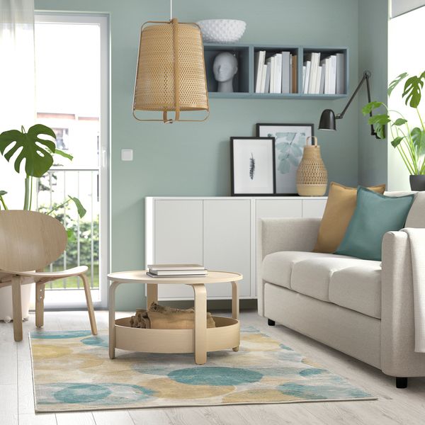 Ковер, короткий ворс, 160x230 см, орнамент-круги, светло-бежевый IKEA UTTAG 305.659.07 - фото 3