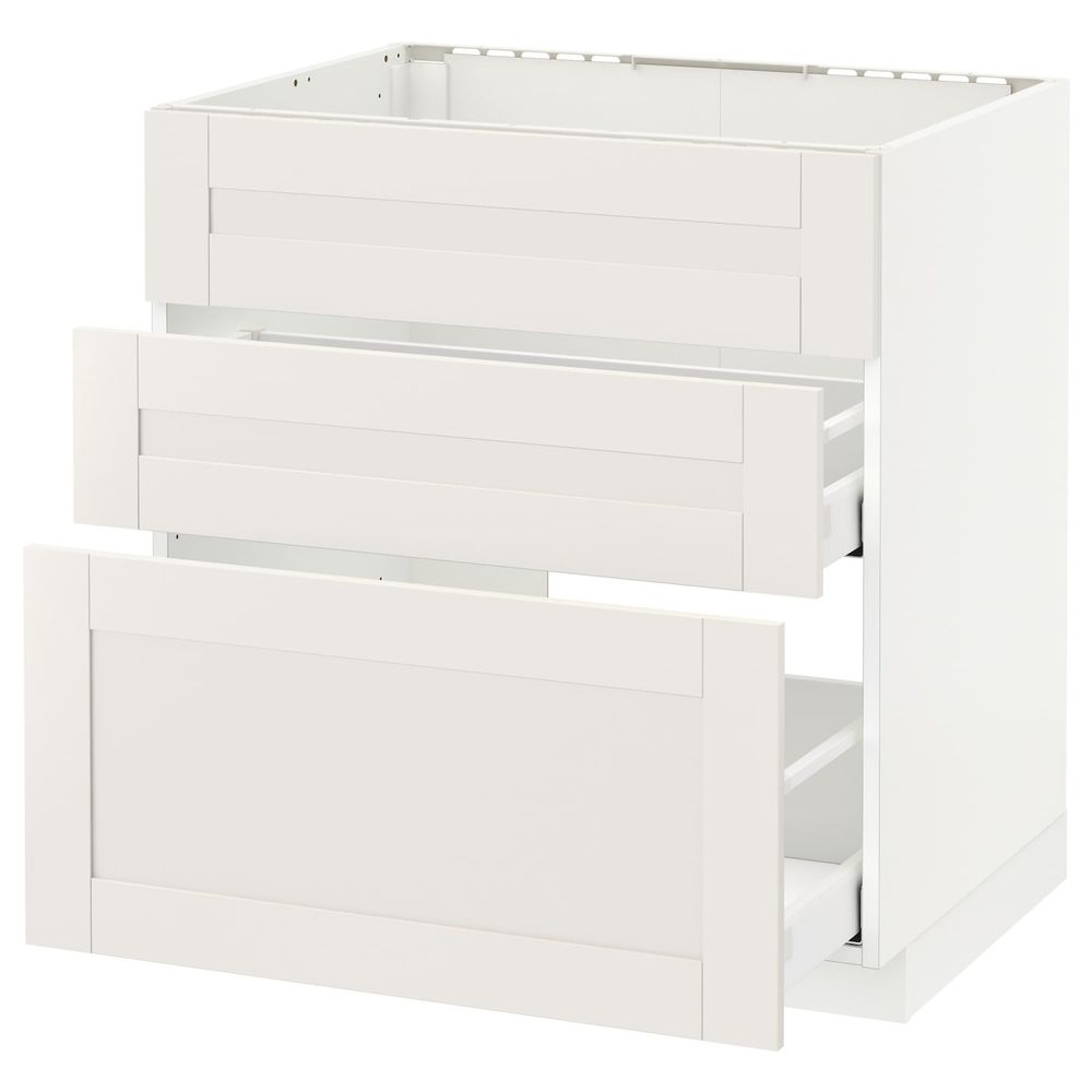 Напольный шкаф под мойку + 3 фронтальных панели/2ящ, белый/Сэведаль белый 80x60 см IKEA METOD МЕТОД / MAXIMERA МАКСИМЕРА - фото 1