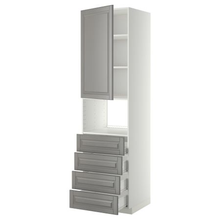 Высокий шкаф для духовки, дверца, 4 ящика МЕТОД / ФОРВАРА, белый, Будбин серый