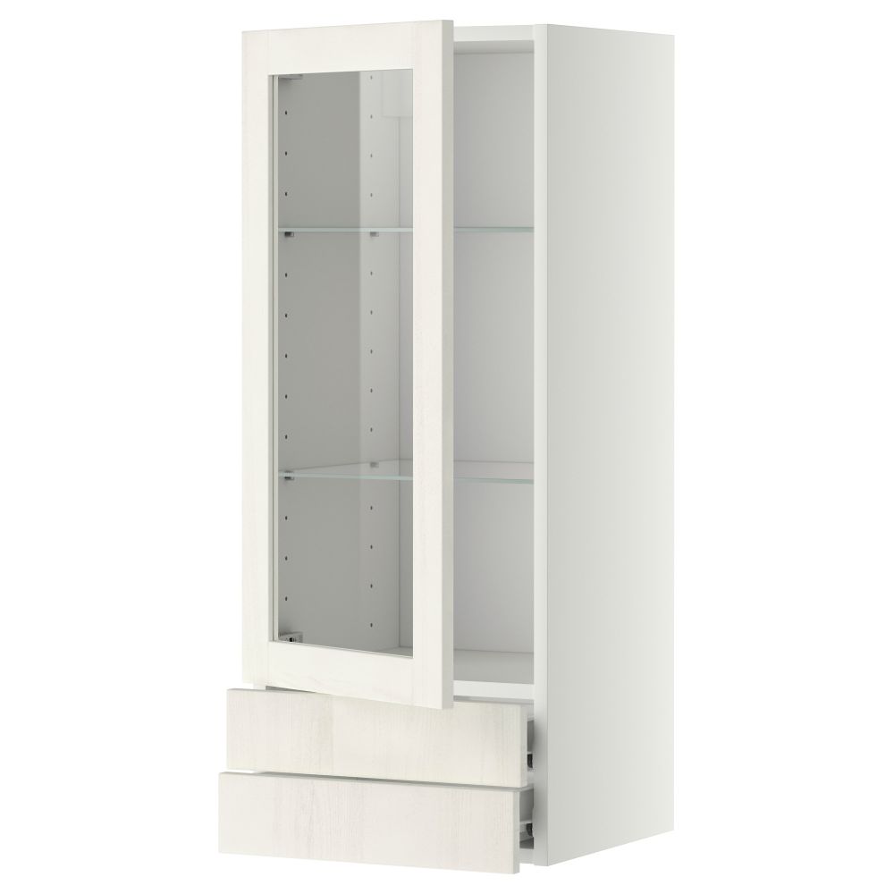 Навесной шкаф, стеклянная дверца, 2 ящика МЕТОД / ФОРВАРА, белый, Росдаль белый - схема-чертеж с размерами