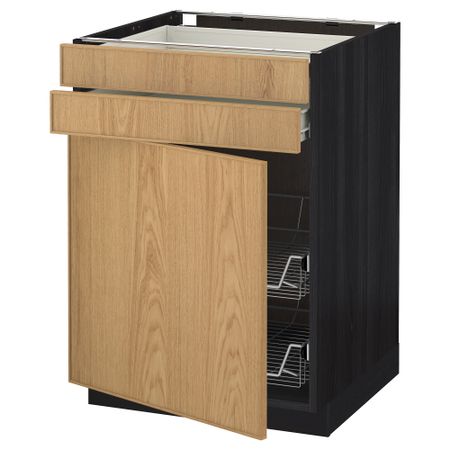 Напольный шкаф, дверца, 2 ящика, проволочных корзин МЕТОД / ФОРВАРА, черный, Экестад дуб
