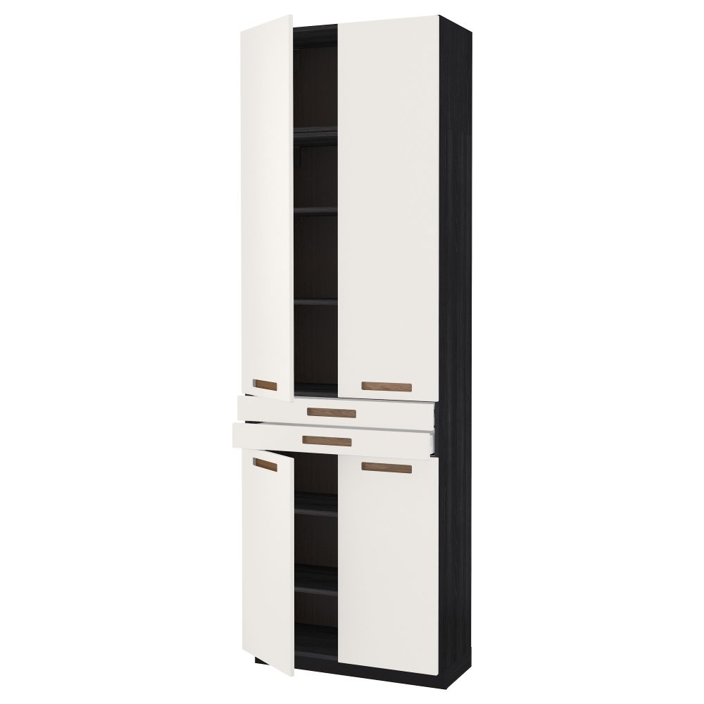 Высокий шкаф + полки, 2 ящика, 4 дверцы МЕТОД / МАКСИМЕРА, черный, Мэрста белый (80x37x240 см) - схема-чертеж с размерами