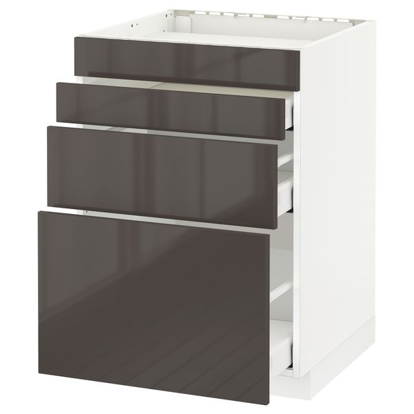 Напольный шкаф для духовки, 4фасада, 3 ящика МЕТОД / МАКСИМЕРА, белый, Рингульт серый - схема-чертеж с размерами