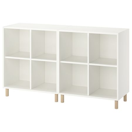 EKET Комбинация шкафов с ножками - белый/дерево 140x35x80 см