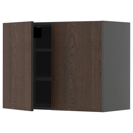 METOD Навесной шкаф с полками/2дверцы - черно-серый/Sinarp коричневый 80x60 см