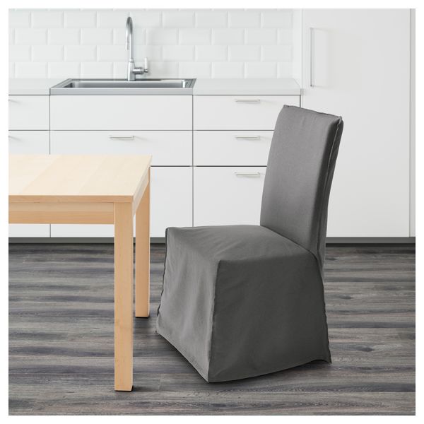 Стул с длинным чехлом ХЕНРИКСДАЛЬ, коричневый, Рисане серый - фото 2