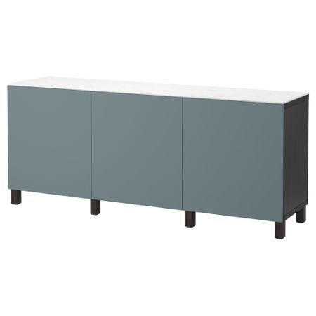 Комбинация для хранения с дверцами БЕСТО, черно-коричневый, Вальвикен серо-бирюзовый (180x42x74 см)