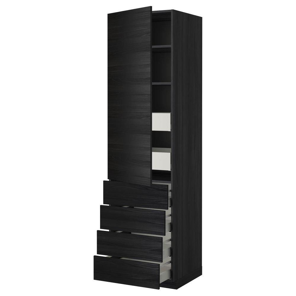 Высокий шкаф с полками/6 ящик, дверцами, 4 фронтальные панели МЕТОД / МАКСИМЕРА, черный, Тингсрид черный - фото 1