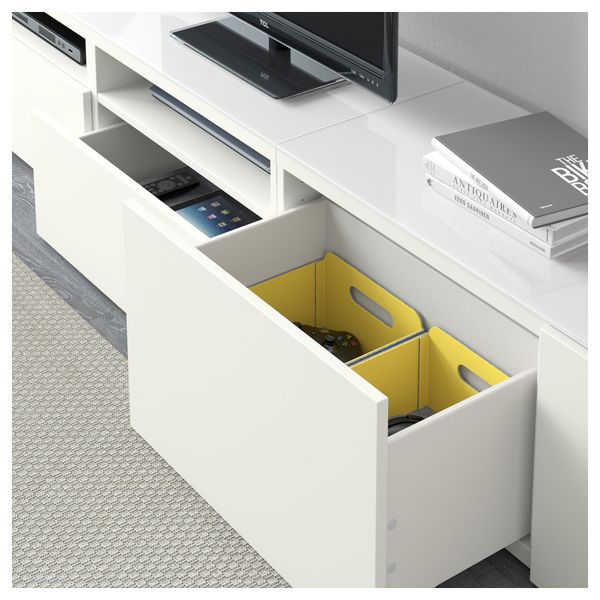 Шкаф для ТВ, комбинированный, стекляные дверцы БЕСТО, Лаппвикен, Синдвик белый прозрачное стекло (240x40x230 см) - фото 3