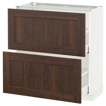 Напольный шкаф с 2 ящиками, белый/Эдсерум коричневый 80x37 см IKEA METOD МЕТОД / MAXIMERA МАКСИМЕРА 592.366.90
