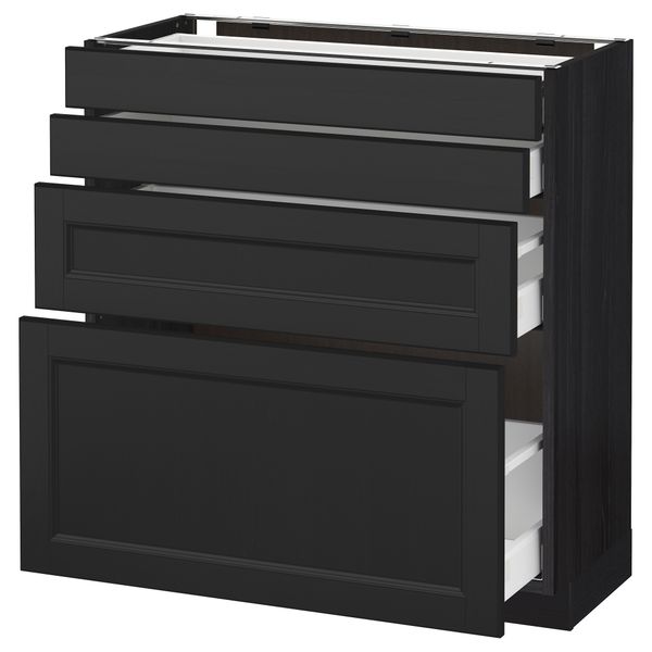 Напольный шкаф 4 фронтальных панели, 4 ящика МЕТОД / МАКСИМЕРА, черный, Лаксарби черно-коричневый - схема-чертеж с размерами