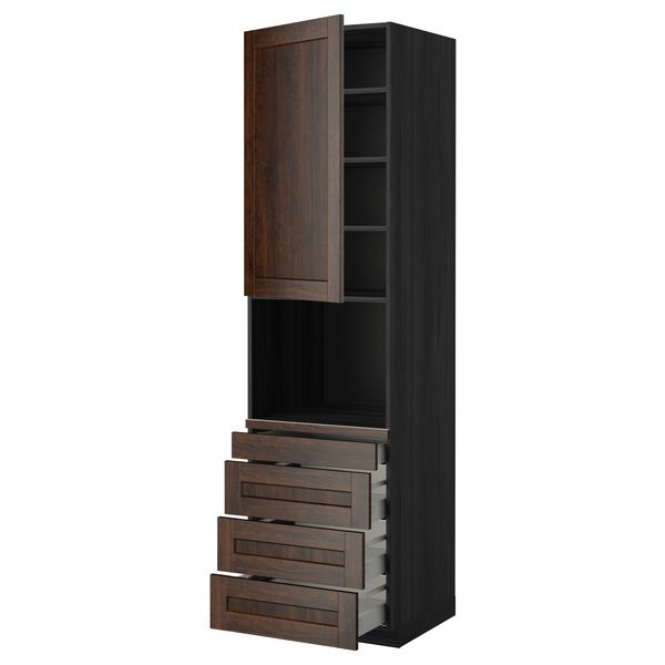 Высокий шкаф для комбинированния СВЧ, 4 ящика МЕТОД / МАКСИМЕРА, черный, Эдсерум коричневый - схема-чертеж с размерами