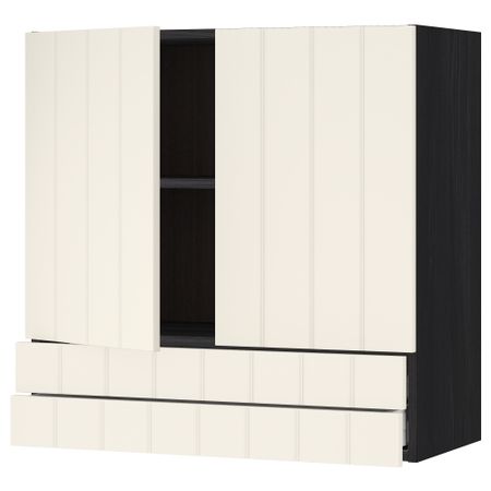 Навесной шкаф, 2 дверцы, 2 ящика МЕТОД / МАКСИМЕРА, черный, Хитарп белый с оттенком