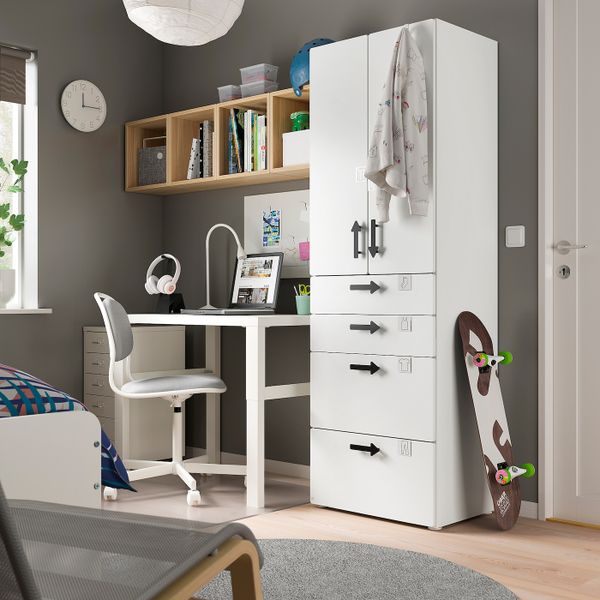 Гардероб, белый белый/с 4 ящиками 60x42x181 см IKEA SMÅSTAD СМОСТАД / OPPHUS ОПХУС 494.263.65 - фото 4