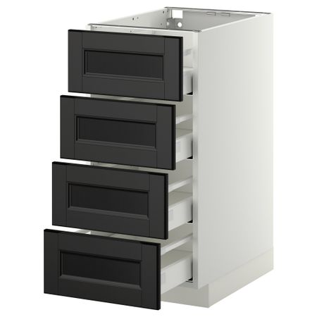 Напольный шкаф 4 фронтальных панели, 4 ящика МЕТОД / МАКСИМЕРА, белый, Лаксарби черно-коричневый