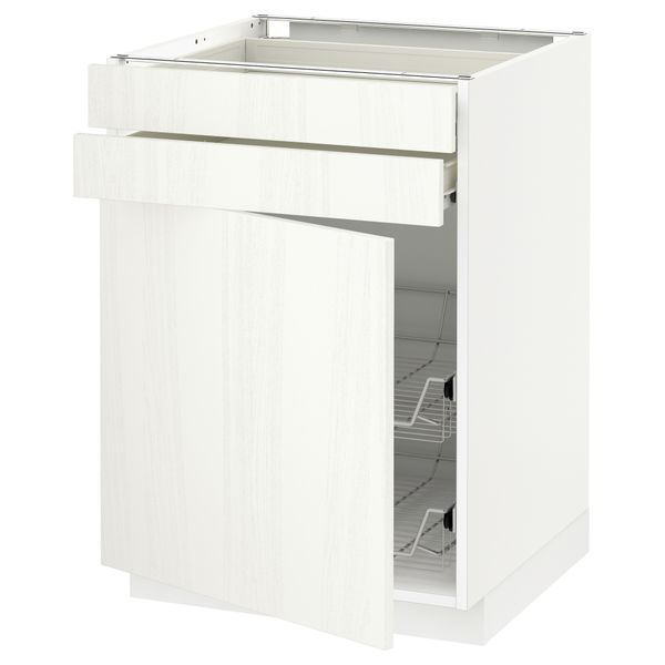 Напольный шкаф, дверца, 2 ящика, проволочных корзин МЕТОД / ФОРВАРА, белый, Росдаль белый - схема-чертеж с размерами