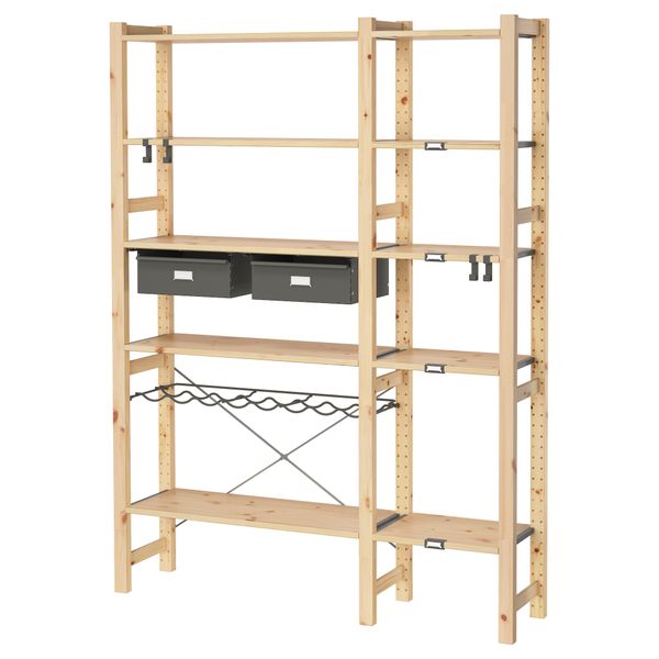 2 секции, полки/ящики ИВАР, сосна, серый (134x30x179 см) - фото 2