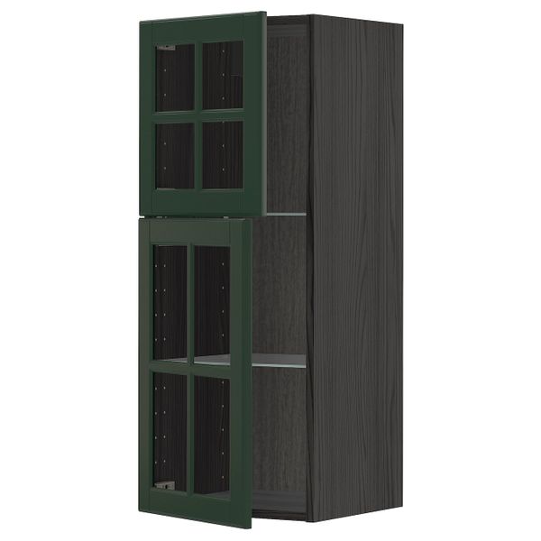 Навесной шкаф с полками, 2 стекло дв, черный/Будбин темно-зеленый 40x100 см IKEA МЕТОД 393.132.41 - схема-чертеж с размерами