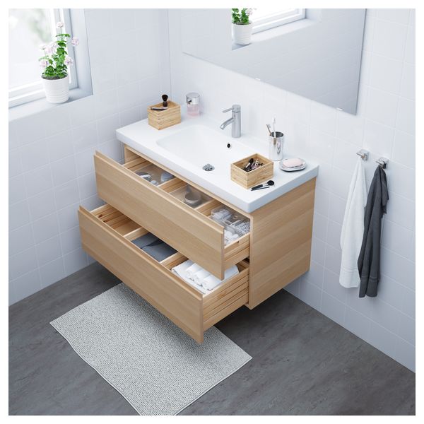 Шкаф для раковины с 2 ящиками ГОДМОРГОН / ОДЕНСВИК, под беленый дуб (100x49x64 см) - фото 2