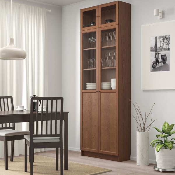 Стеллаж с верхними полками, дверьми, 80x30x237 см, коричневый ясеневый шпон IKEA BILLY БИЛЛИ 592.873.40 - фото 3