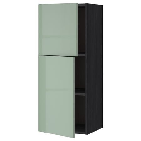 Навесной шкаф с полками, 2 дверцы МЕТОД, черный, Калларп светло-зеленый