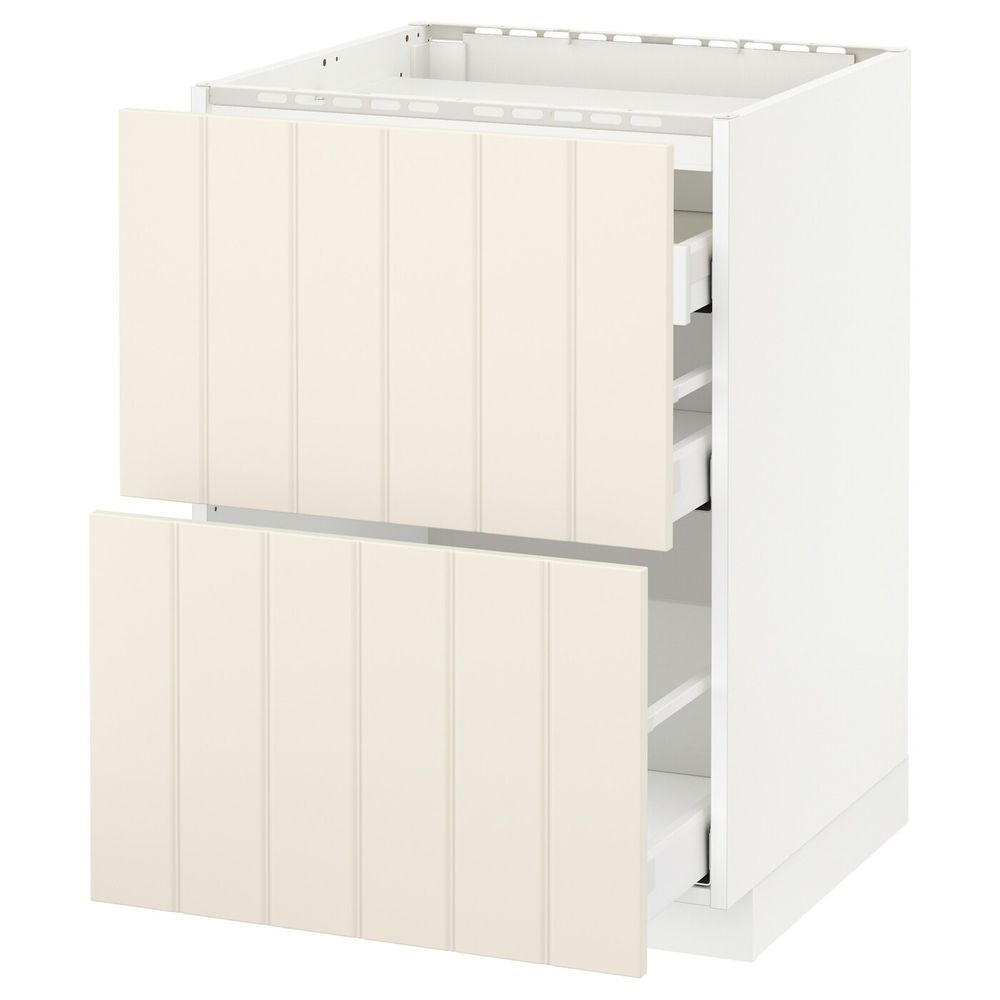 Напольный шкаф, 2 фронтальных панели, 3 ящика, белый/Хитарп белый с оттенком 60x60 см IKEA METOD МЕТОД / MAXIMERA МАКСИМЕРА - схема-чертеж с размерами