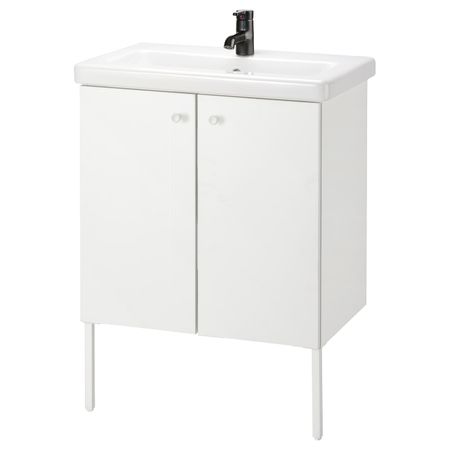 Шкаф под раковину с 2 дверец, белый/Сальен смеситель 64x43x88 см IKEA FISKÅN ФИСКОН / TVÄLLEN ТВЭЛЛЕН 094.304.68