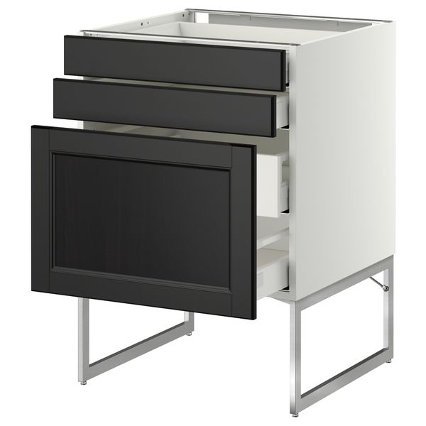 Напольный шкаф 3 фронтальных панели, 2 нижних, 2 средних ящика МЕТОД / МАКСИМЕРА, белый, Лаксарби черно-коричневый - схема-чертеж с размерами