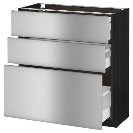 Напольный шкаф с 3 ящиками МЕТОД / МАКСИМЕРА, черный, Гревста нержавеющ сталь