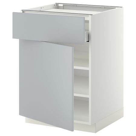 Напольный шкаф для варочной панели, ящик, полка, дверцы МЕТОД / МАКСИМЕРА, белый, Веддинге серый (60x60 см)