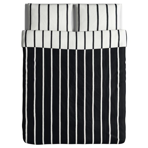 Пододеяльник и 2 наволочки ТУВБРЭККА, черный, белый - схема-чертеж с размерами