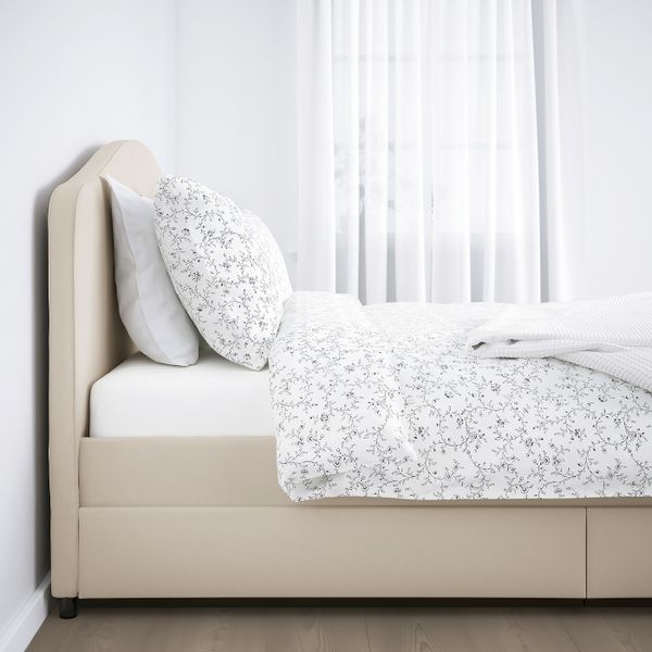 Кровать с обивкой,4 кроватных ящика, Лофаллет бежевый 140x200 см IKEA HAUGA ХАУГА 994.084.96 - фото 3