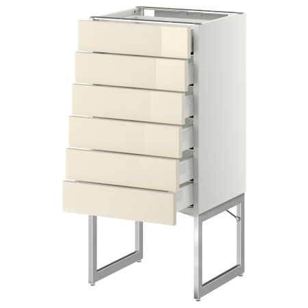 Напольный шкаф 6 фронтальных панелей, 6 нижних ящиков МЕТОД / МАКСИМЕРА, белый, Рингульт кремовый