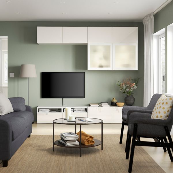 Шкаф для ТВ, комбинированный, стекляные дверцы, белый/Сельсвикен глянцевый, белый матовое стекло 240x42x231 см IKEA BESTÅ БЕСТО - фото 3