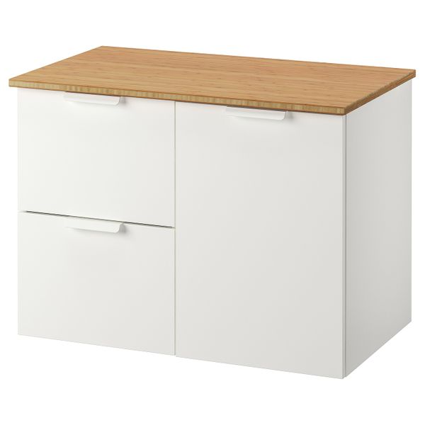 Шкаф под раковину с 3 ящиками, белый/бамбук 82x49x60 см IKEA ГОДМОРГОН / ТОЛКЕН 592.952.55 - фото 1