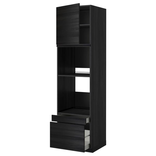 Высокий шкаф для духовки комбинированный, духовка + дверца/2ящ, черный, Тингсрид черный 60x60x220 см IKEA МЕТОД / МАКСИМЕРА - фото 1