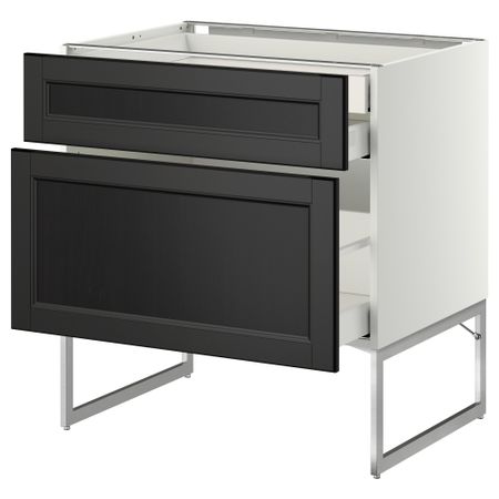 Напольный шкаф 2 фронтальных панели, 2 нижних,1 встроенный ящик МЕТОД / МАКСИМЕРА, белый, Лаксарби черно-коричневый