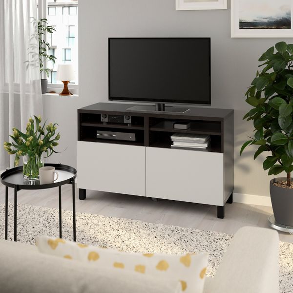 Тумба под ТВ, с дверцами, черно-коричневый/Лаппвик/стуббарп светло-серый 120x42x74 см IKEA БЕСТО 692.495.69 - фото 2