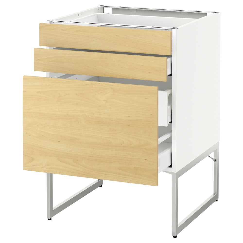 Напольный шкаф 3 фронтальных панели, 2 нижних, 2 средних ящика МЕТОД / МАКСИМЕРА, белый, Тингсрид береза - схема-чертеж с размерами