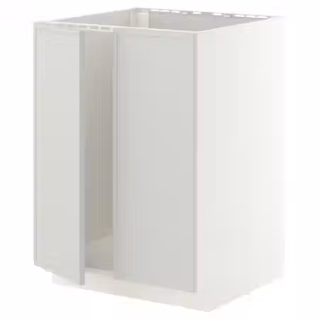 METOD Напольный шкаф для мойки+2 двери - белый/Aspudden светло-серый 60x60 см