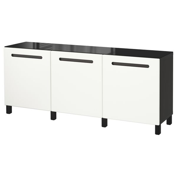 Комбинация для хранения с дверцами БЕСТО, черно-коричневый, Марвикен белый (180x40x74 см) - фото 1