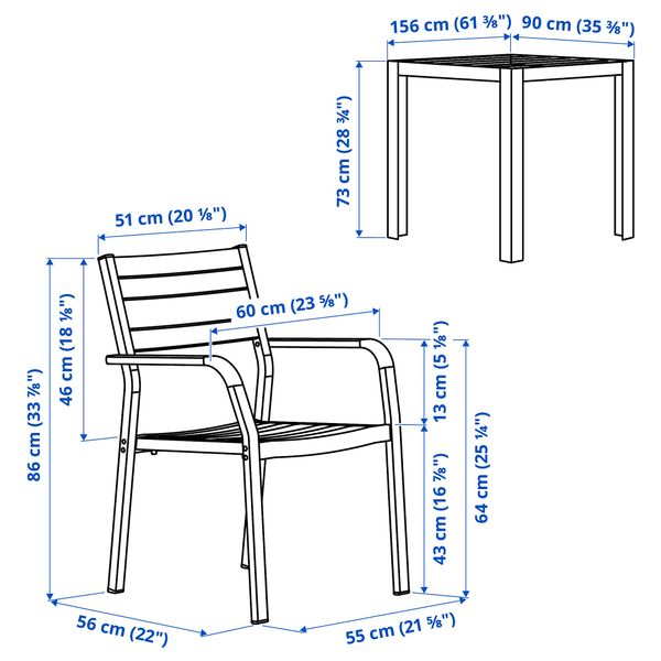 Садовый стол и 2 легких кресла, темно-серый/Холло бежевый 71x71x73 см IKEA ШЭЛЛАНД 192.925.79 - схема-чертеж с размерами