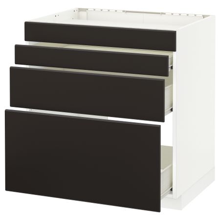 Напольный шкаф для духовки, 4фасада, 3 ящика МЕТОД / ФОРВАРА, белый, Кунгсбакка антрацит