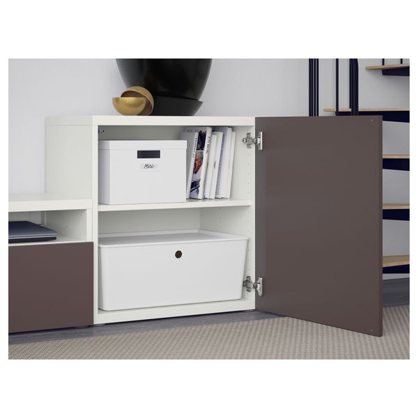 Шкаф для ТВ, комбинированный, стекляные дверцы БЕСТО, белый, Вальвикен темно-коричневый, прозрачное стекло (300x20/40x211 см) - фото 3