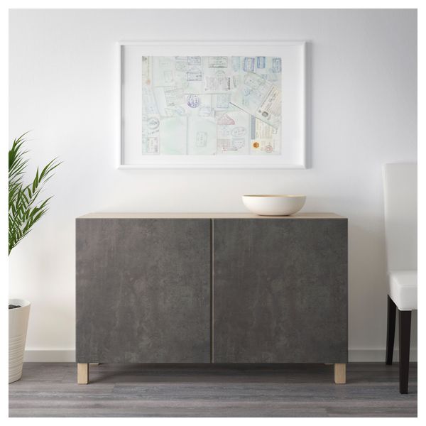 Комбинация для хранения с дверцами БЕСТО, под беленый дуб Кэлльвикен, темно-серый под бетон (120x40x74 см) - схема-чертеж с размерами