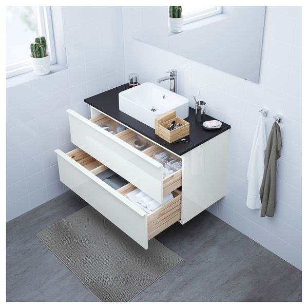 Шкаф со столешницей 45x32 раковина ГОДМОРГОН/ТОЛКЕН / ХОРВИК, глянцевый белый, антрацит (102x49x72 см) - фото 2